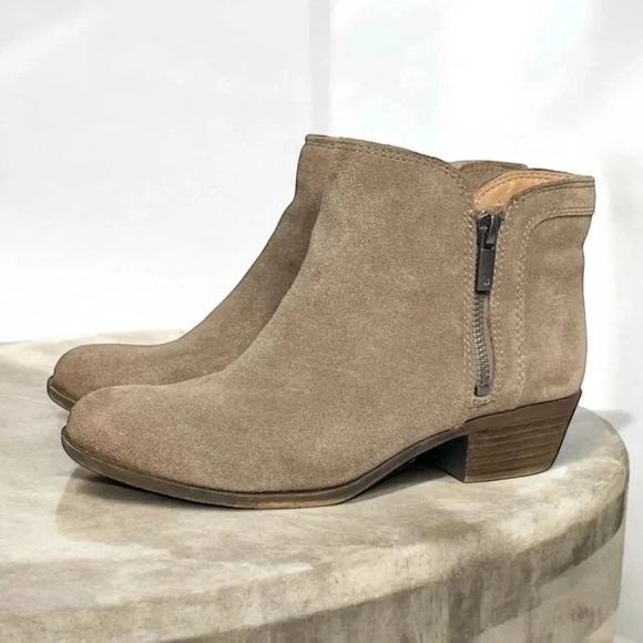 Lucky Brand Shoes - Lucky Brand | Breach Ankle Booties Suede Working Side Zippers Taupe